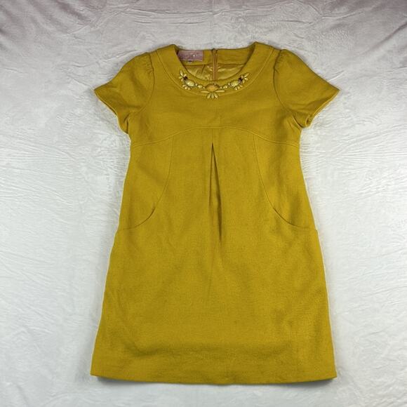 Circle mod stylemustard yellow shift dress, size 165/88a or small - Picture 3 of 13